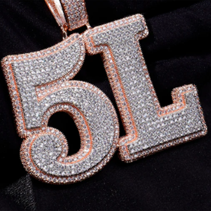 Customize 2-Tone Big Number Name Charm Pendant with Cuban Chain