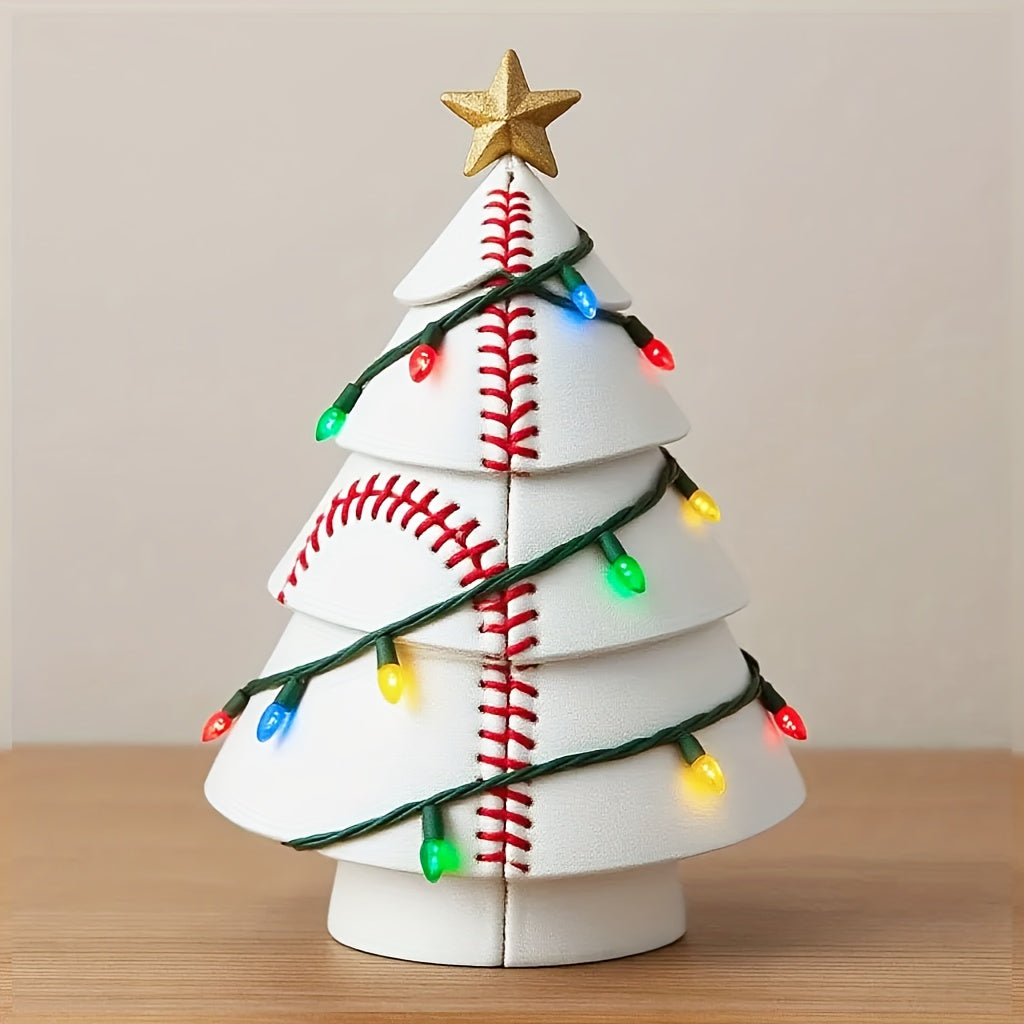 Football-Shaped Christmas Tree Resin Ornament with Football Field Goal Design
