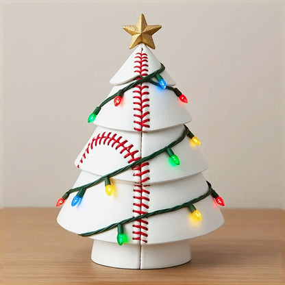 Football-Shaped Christmas Tree Resin Ornament with Football Field Goal Design
