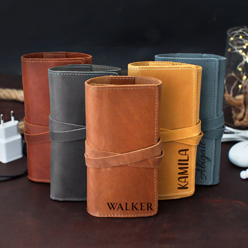 Custom Leather Cord Holder, Personalized Cable Organizer