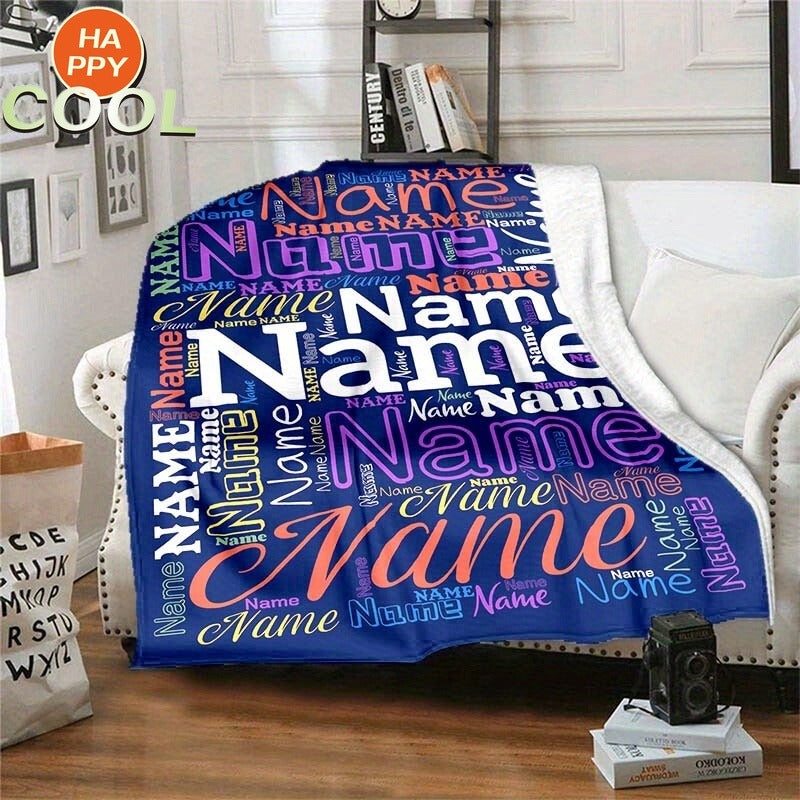 Personalized Custom Name/Text Blue Flannel Blanket