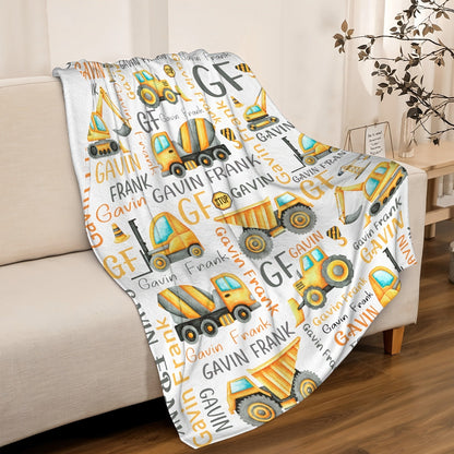 Custom Name Construction Truck Theme Throw Blanket