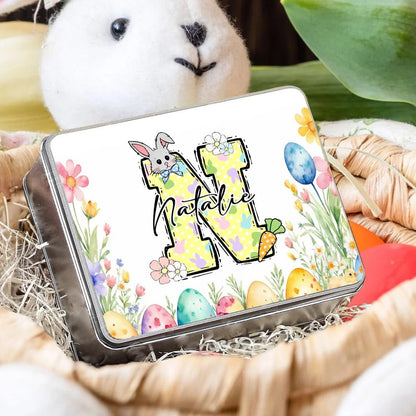 Personalized Cute Easter Bunny Carrot Initial Food-grade Biscuit Tin Storage Box