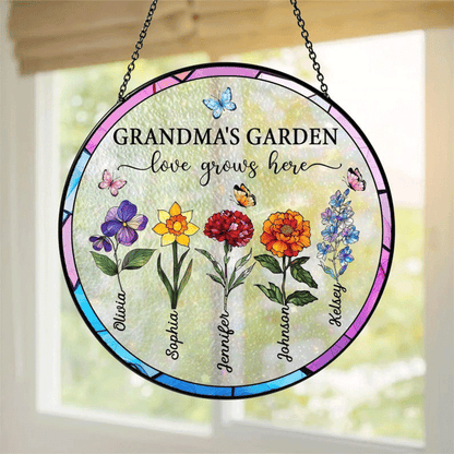 Suncatchers Stained Glass Flower, Personalized Grandma's Garden Suncatcher
