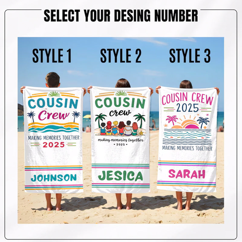 Custom Cousin Crew Beach Towel, Matching Cousin Trip Gift, Family Reunion Gift