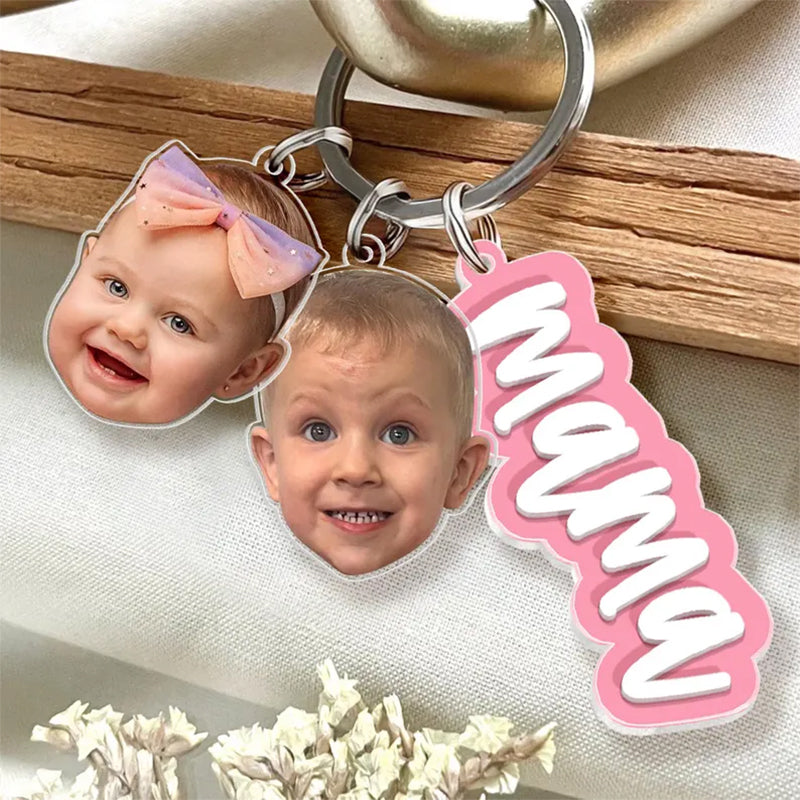 Custom Grandma Keychain With Kids Face Charm