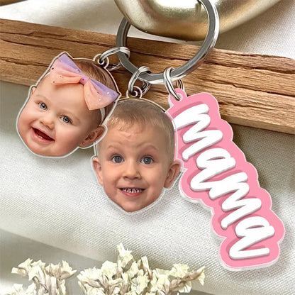 Custom Grandma Keychain With Kids Face Charm