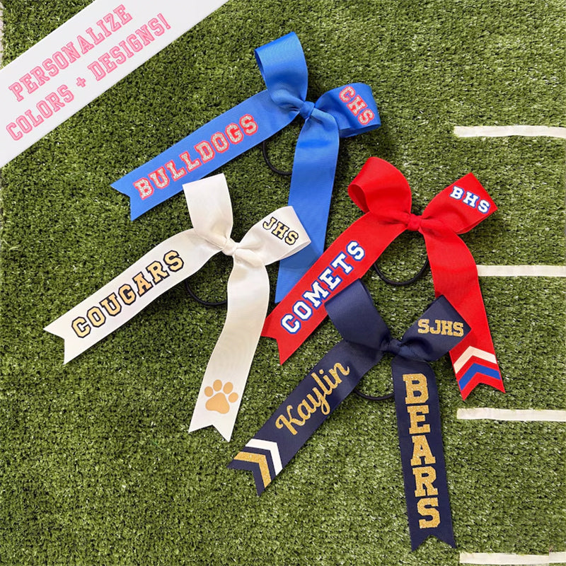 Cheer Game Day Long Tail Hair Bow, Personalized with your team colors and name
