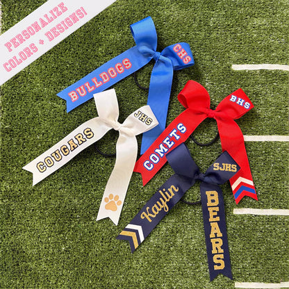 Cheer Game Day Long Tail Hair Bow, Personalized with your team colors and name