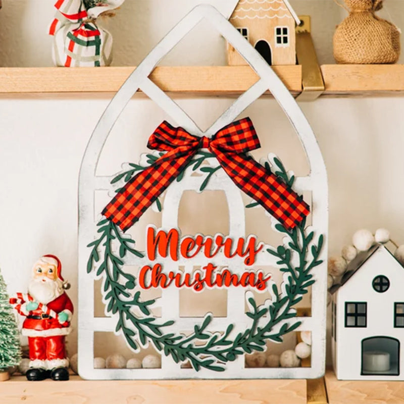Window Frame Wall Decor, Cathedral Windows, Holiday Wreath, Farmhouse Christmas