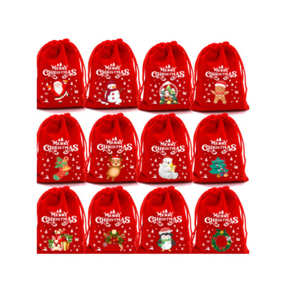 10/20pcs Christmas Drawstring Velvet Bags Red Candy Biscuits Pouch Personalization name
