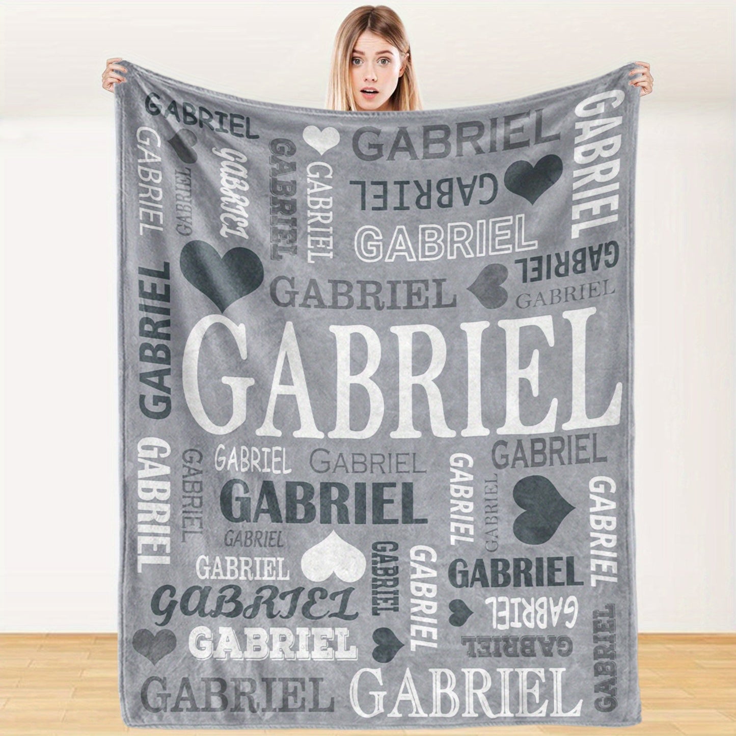 Custom Name Blanket - Personalized Flannel Throw with Heart & Star Design