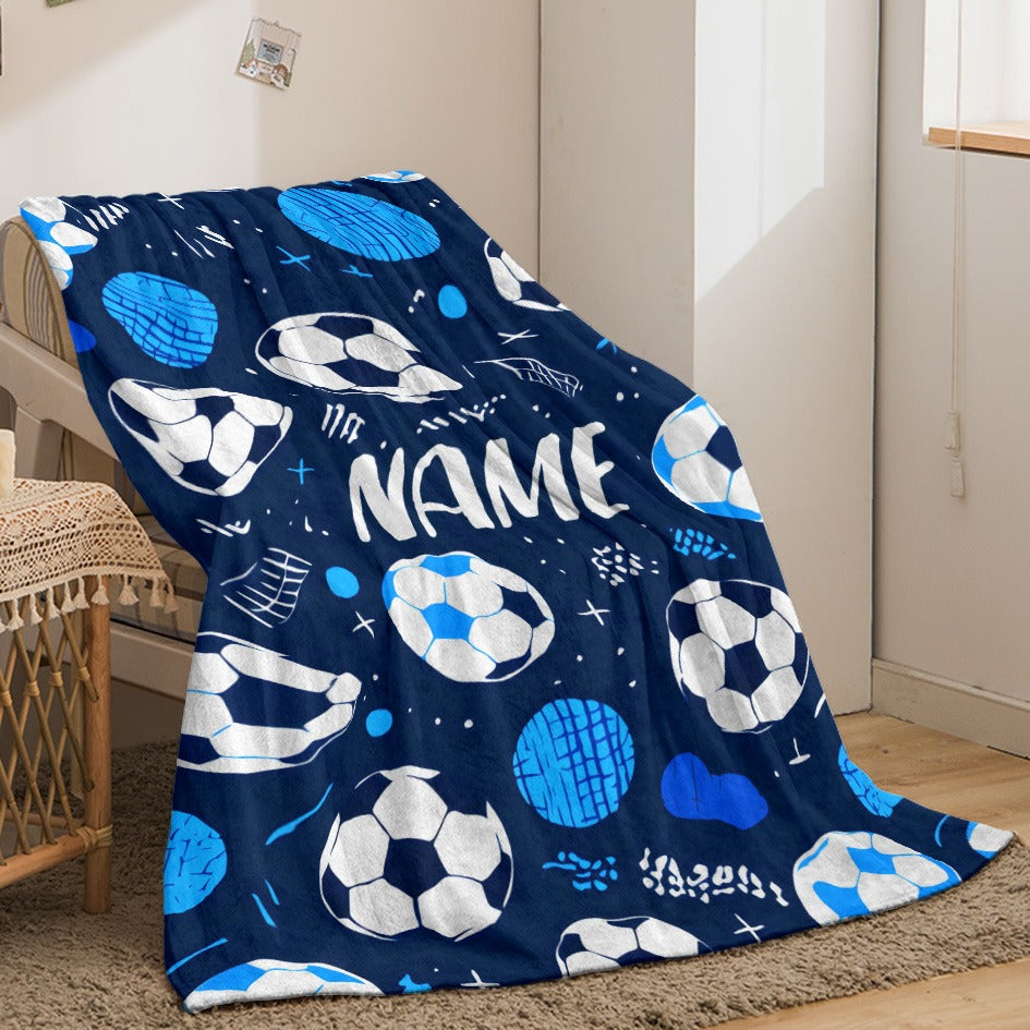 Glam Style Custom Name Football Print Flannel Throw Blanket