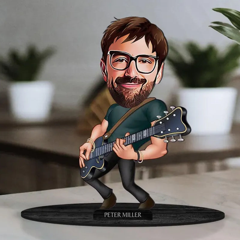 Personalized 3D Wooden Cartooned Guitarist Figurine Trinket