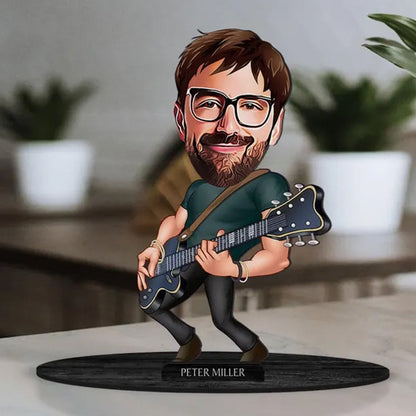 Personalized 3D Wooden Cartooned Guitarist Figurine Trinket