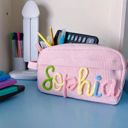 Yarn Name Pencil Case, Personalized Corduroy Pouch, Back To School Gift
