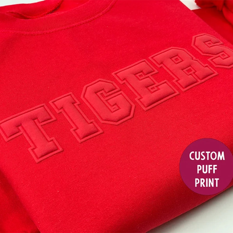 Custom Puff Design Team Name Sweatshirt, Embossed Mascot Sweatshirt