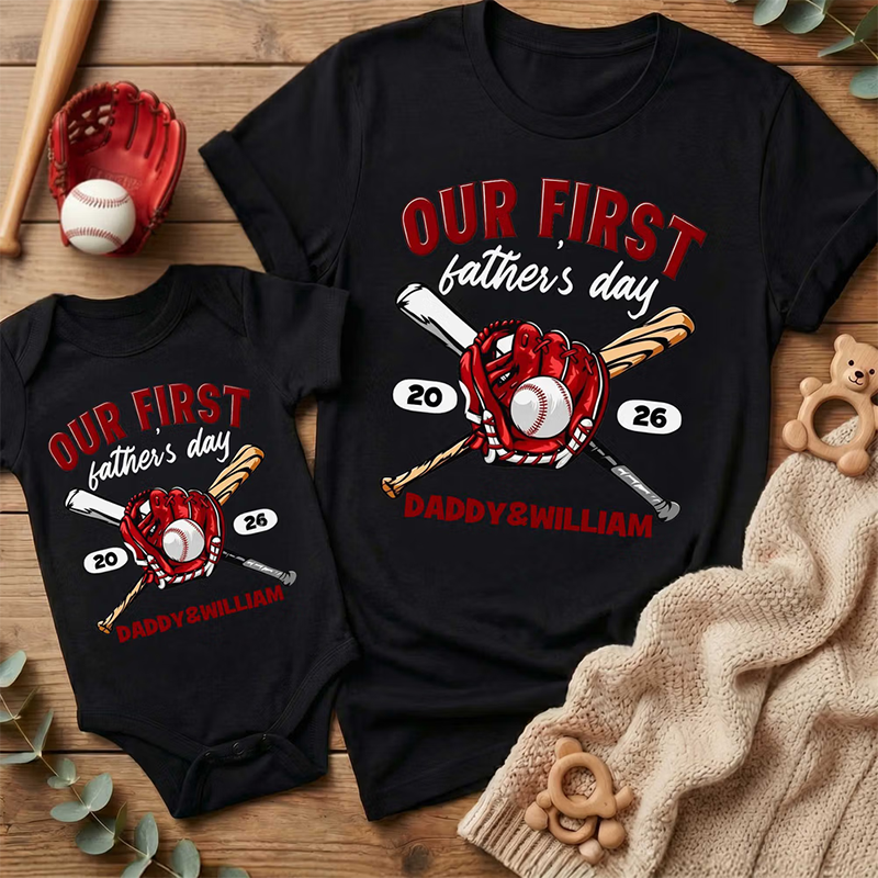 Our 1st Father’s Day Together - Personalized Sport Balls Baby Bodysuit T-shirt