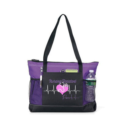 Personalized Floral Heartbeat Nursing Assistant Tote Bag