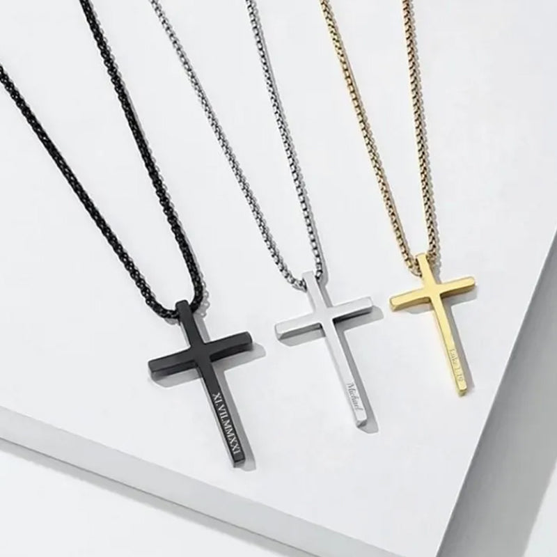 Personalized CROSS NECKLACE Men Women Boys Girls Catholic Christian