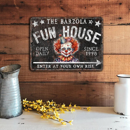 Custom FUN HOUSE Creepy Clown Metal Sign Personalized Name