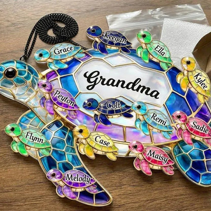 Personalized Turtle Suncatcher for Grandma, Custom Name Window Hanging