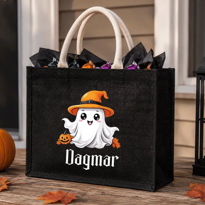 Personalized Halloween Trick or Treat Bag, Custom Name Halloween Tote