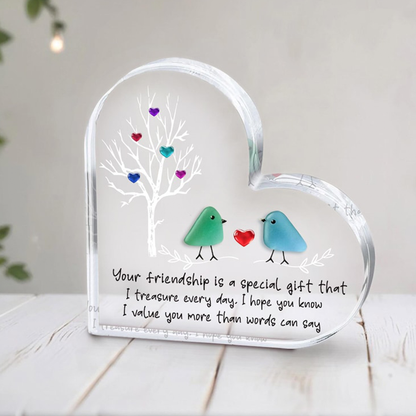 Sea Glass Birds Art Friendship Heart Plaque