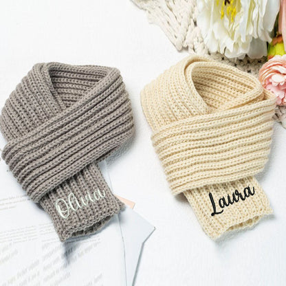 Personalized Scarf, Embroidered Knit Scarf, Custom Name Knitted Scarf