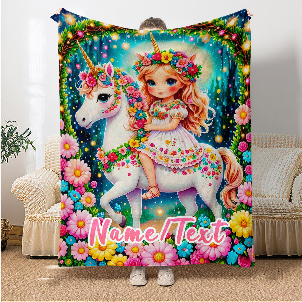 Personalized Unicorn Princess Flannel Throw Blanket