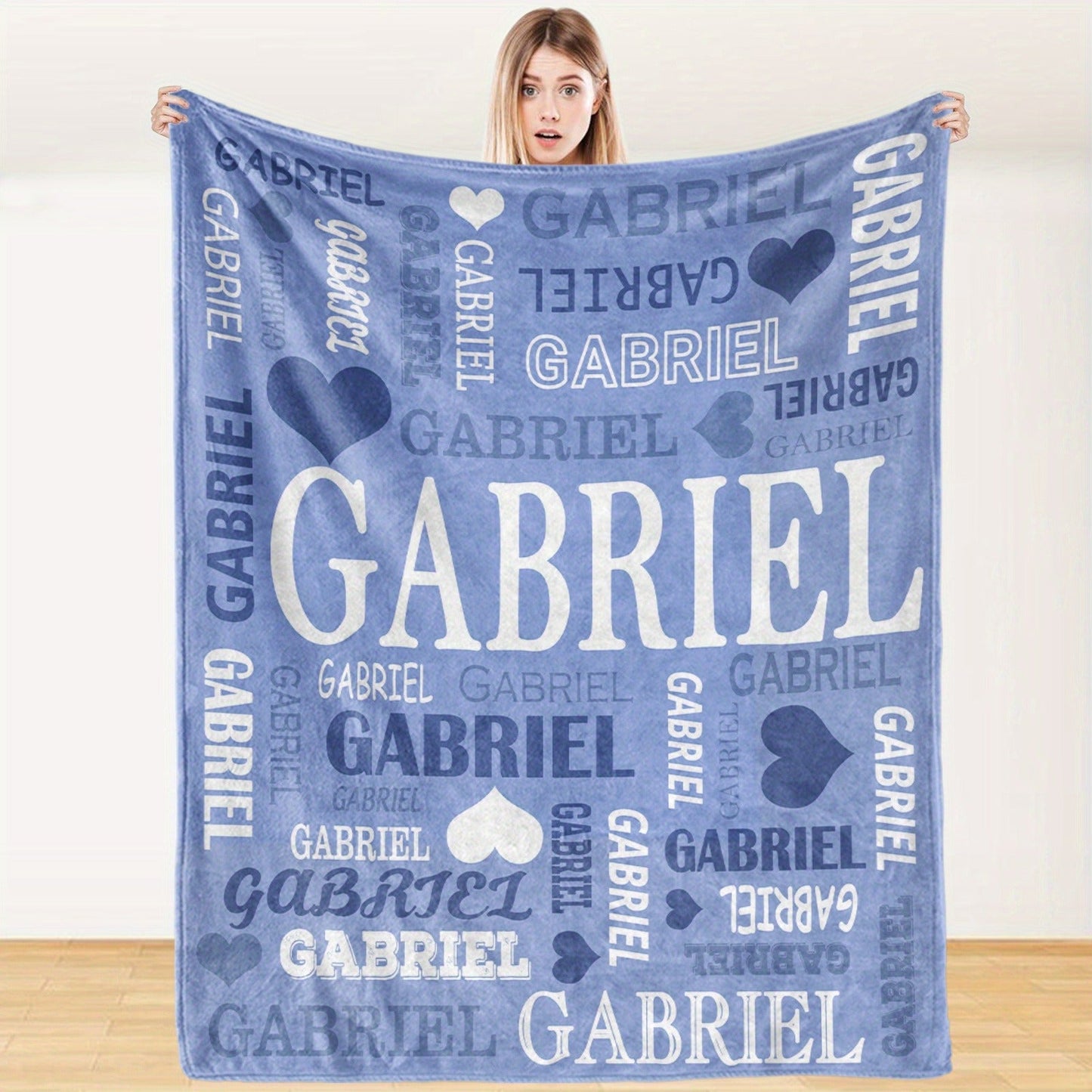 Custom Name Blanket - Personalized Flannel Throw with Heart & Star Design