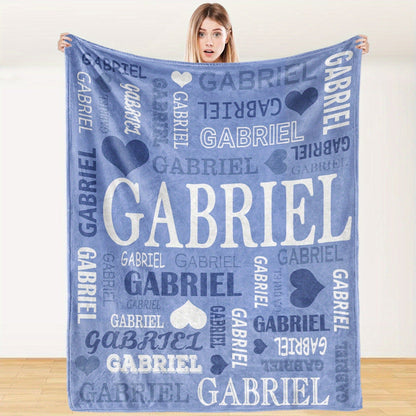Custom Name Blanket - Personalized Flannel Throw with Heart & Star Design