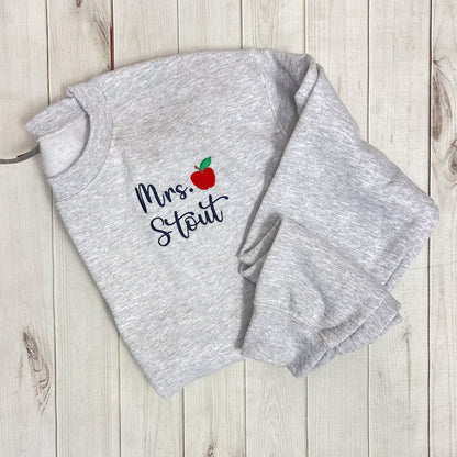 Personalized Teacher Crewneck Sweatshirt | Teacher Name and Apple Zip Popover