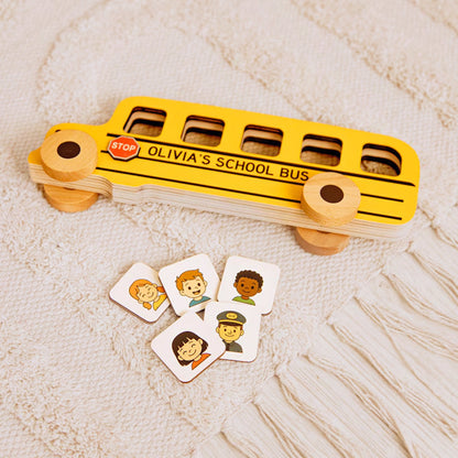 Toy Yellow School Bus with Name. Personalized Wooden Bus
