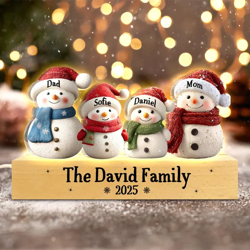 Custom Snowman Family Christmas Night Light, Snowman Christmas Decor