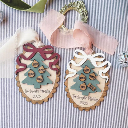Personalized Family Christmas Ornament: Scalloped Bow