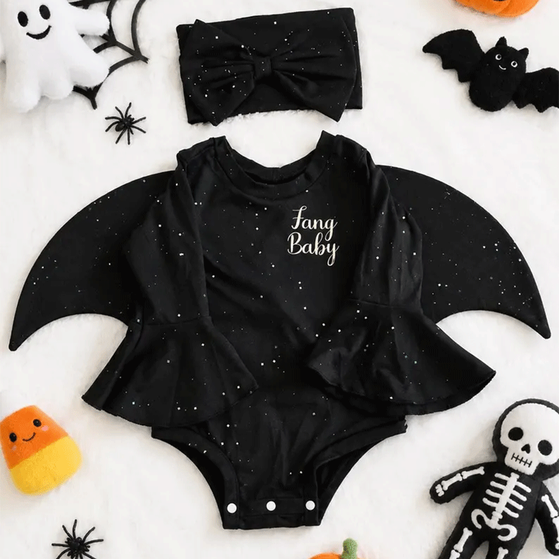 Glitter Batwing Romper: Custom Baby Girl Halloween Costume with Headband