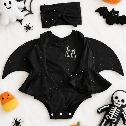 Glitter Batwing Romper: Custom Baby Girl Halloween Costume with Headband