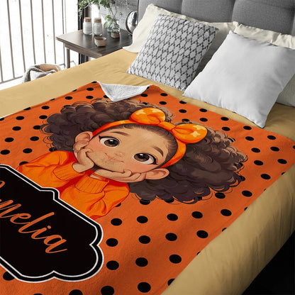 Personalized Polka Dots Cute Cartoon Little Girl Soft Throw Blanket
