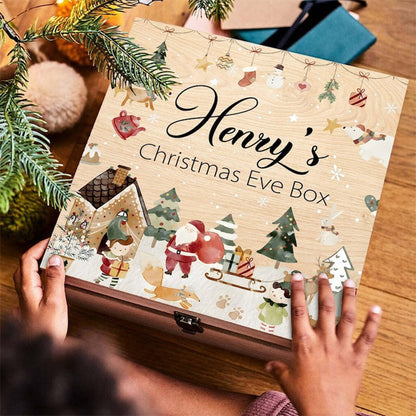 Personalized Christmas Eve Box For Kids, Christmas Santa Wooden Gift Box