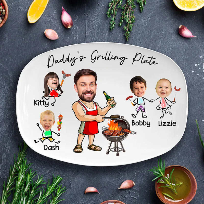Personalized Face Grilling Platter, Custom Daddy's Grilling Plate with Kids' Names