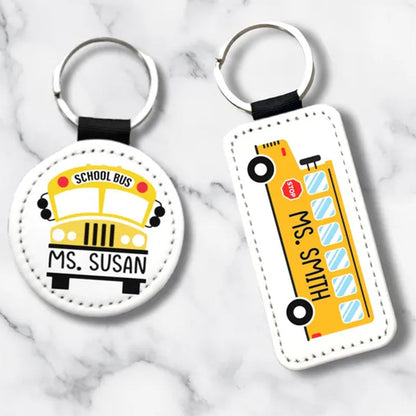 PU Vegan Leather Personalized School Bus Driver Key Chain