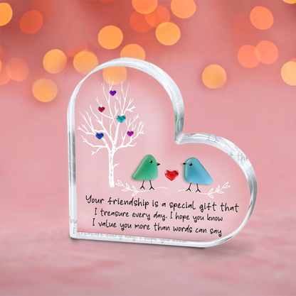 Sea Glass Birds Art Friendship Heart Plaque