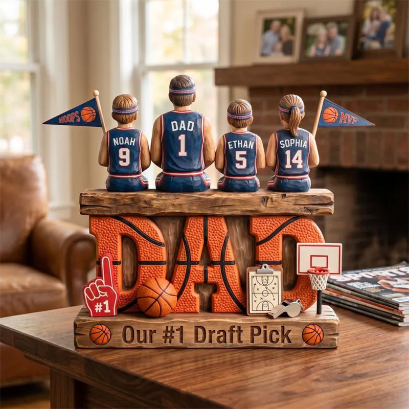 Personalized Baseball Soccer Football Basketball  Dad & Kids 2D FLAT Wooden Block, Custom Jersey Sign