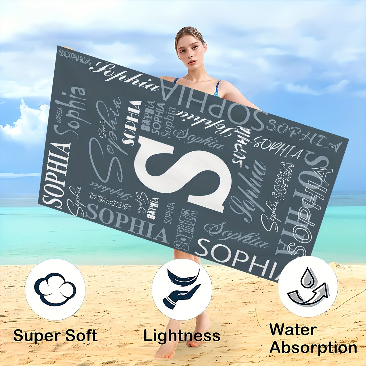 Customized Beach Towel, Fashionable Personalized Beach Blanket with Name