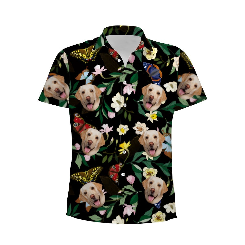 Personalized Photo Hawaiian Shirt Custom Dog Cat Face Holiday Tropical Pattern Shir
