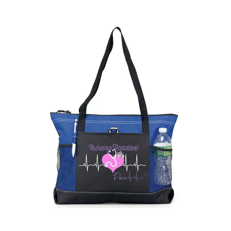 Personalized Floral Heartbeat Nursing Assistant Tote Bag