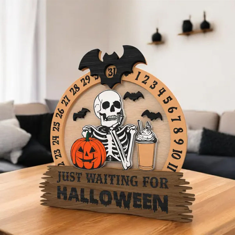 Halloween Skeleton Countdown Sign | Just Waiting for Halloween Decor |