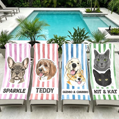 Custom Pet Photo Beach Towel, Personalized Dog Name Quick-Dry Towel