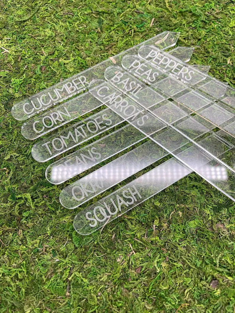 Laser Engraved Clear Veggie/Herb Garden Tags Packs